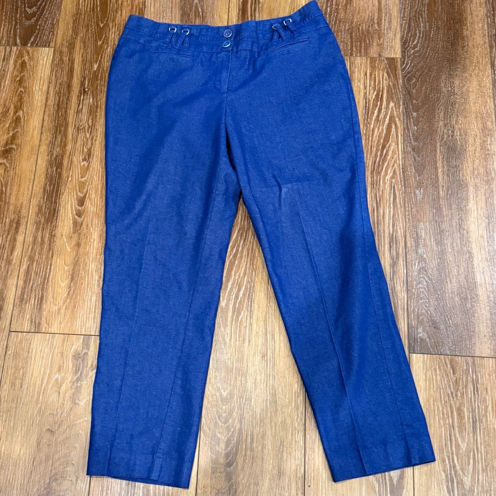 New Directions Women's Blue Denim Like Straight Leg‎ Pants Double Button Waist